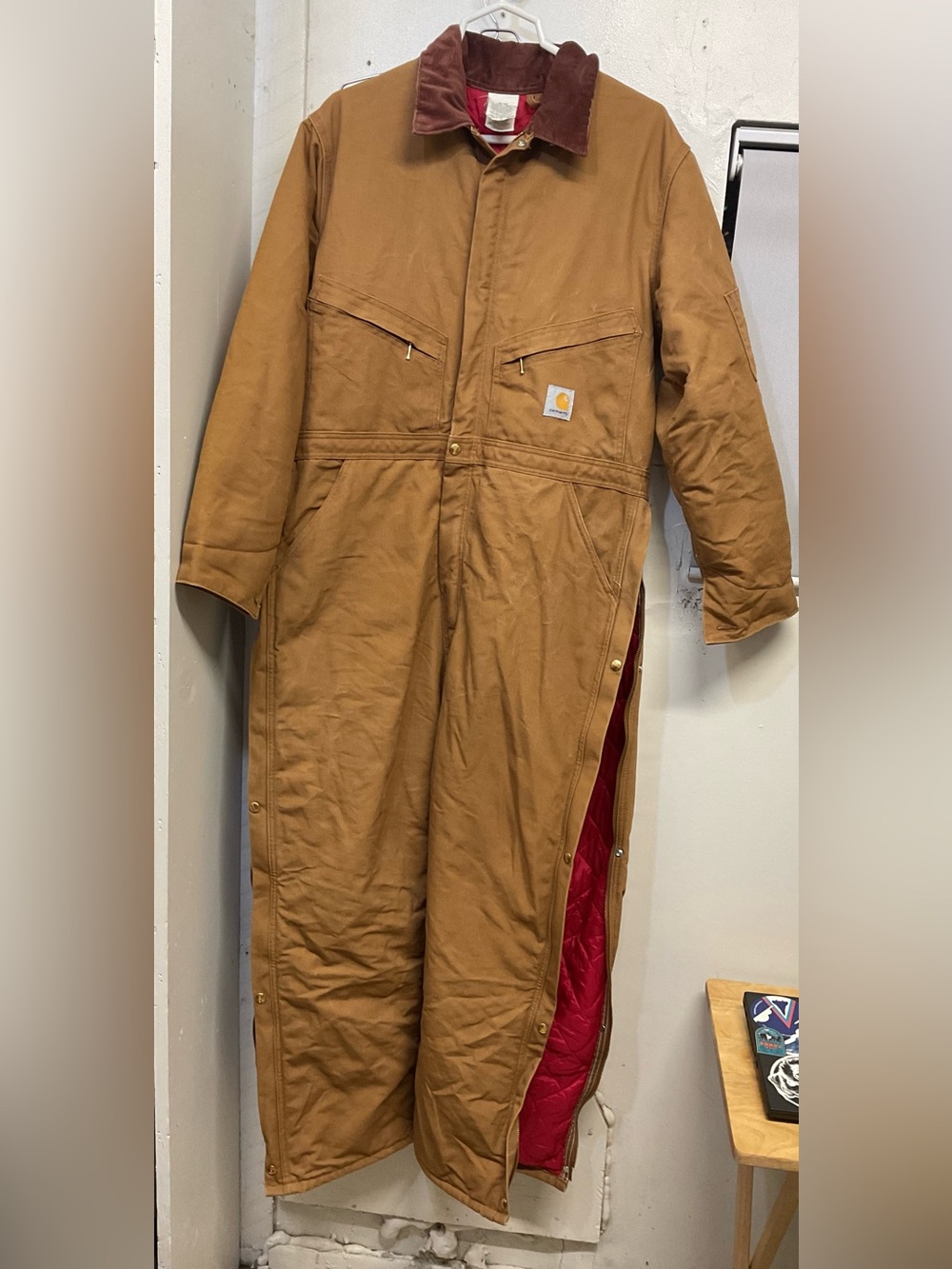 Carhartt full duck coveralls, quilted lined insulated brown canvas, UPCW size 44
